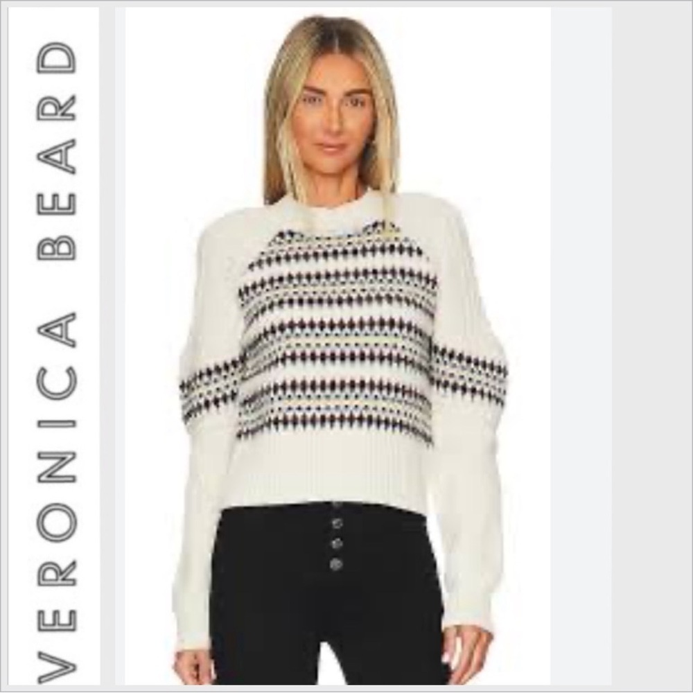 Veronica Beard || Jimena Jacquard Sweater Merino Wool Patterned Ivory M